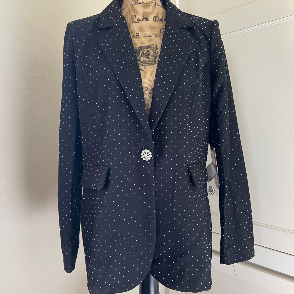 NWT Rock & Roll Cowgirl Black Polka Dot Blazer